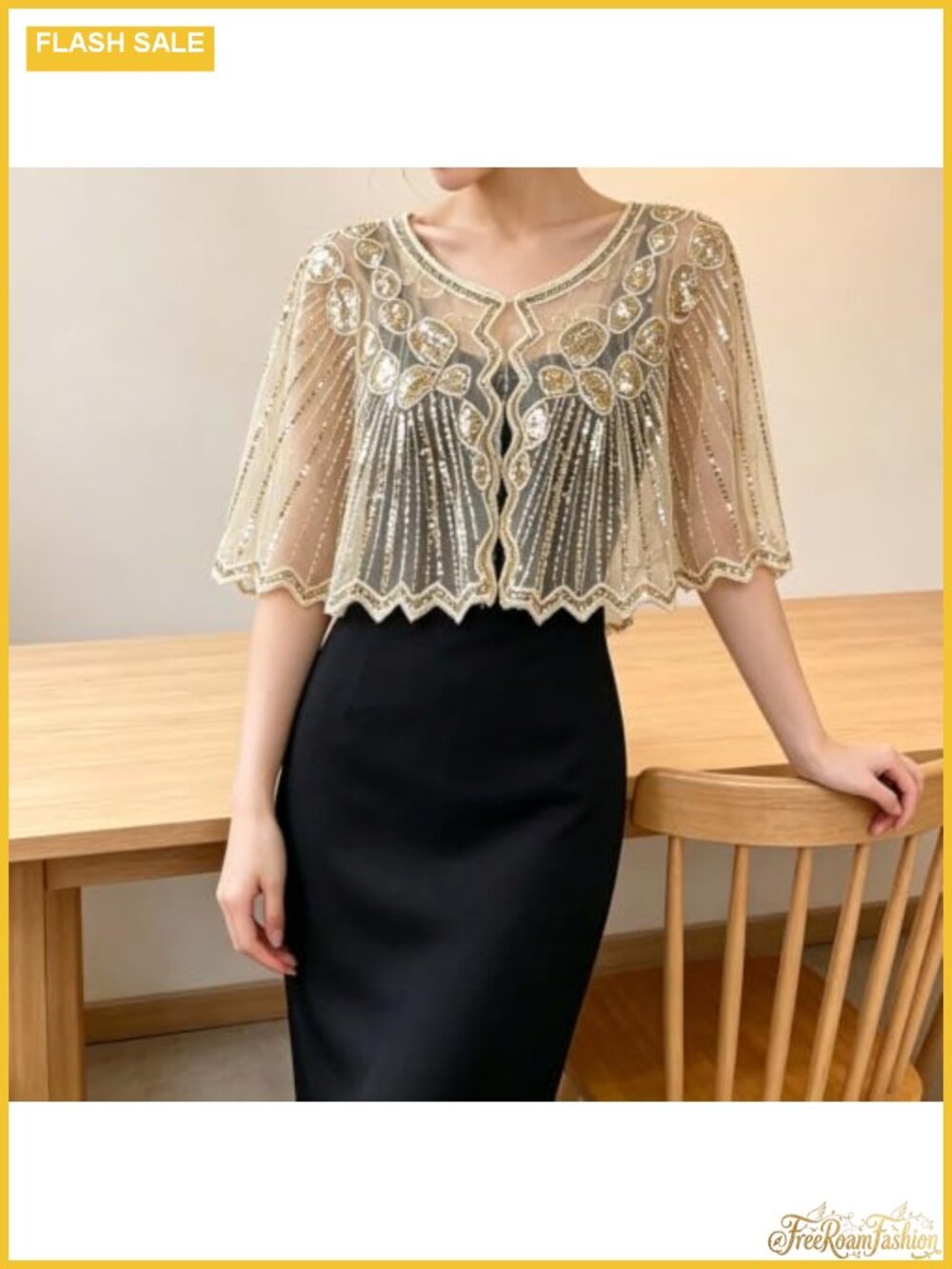 Sequin Beaded Shawl Open Front Mesh Cape Shrug for Women